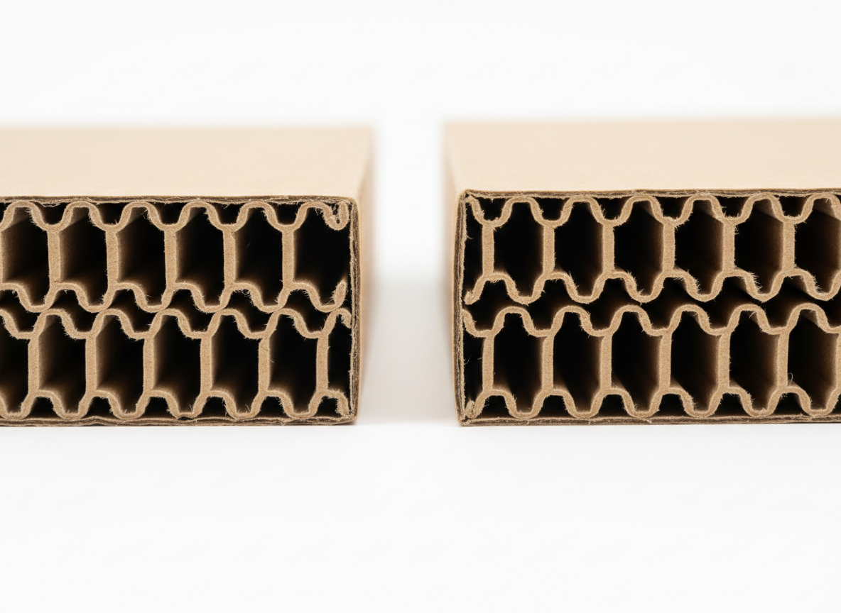 Firefly_Gemini Flash_A close-up comparison shot of the edge profiles of two cardboard boxes, one with sing 333160