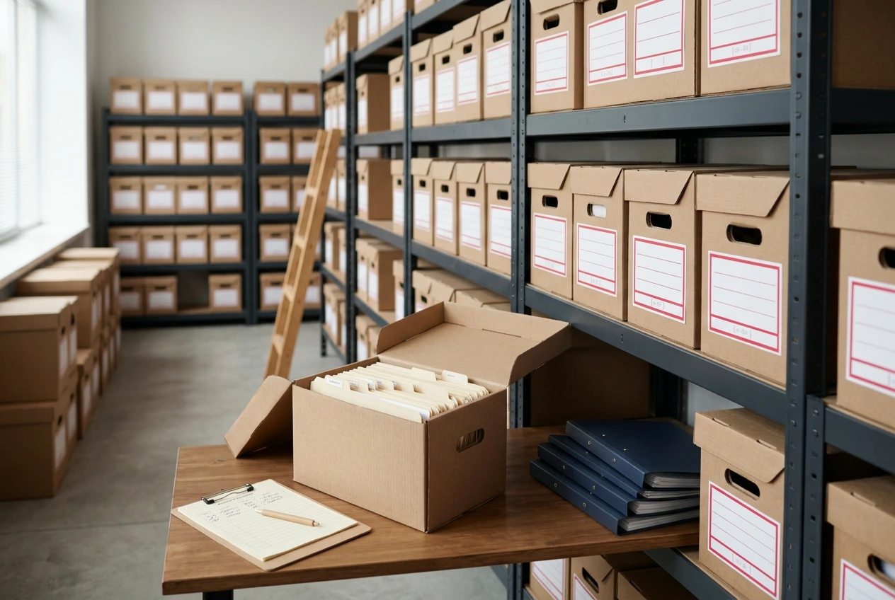 HMRC Record Storage for Small Businesses Labels, Dates and Dry Space Organised HMRC business archive boxes with labels, dates and dry storage.
